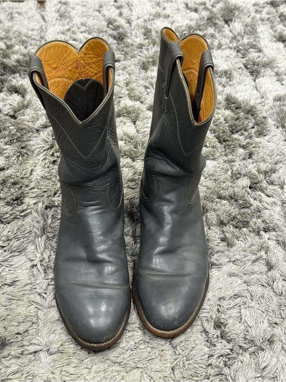 Justin Boots Men 8D Roper Western Gray Leather Cowboy Pull On 3025